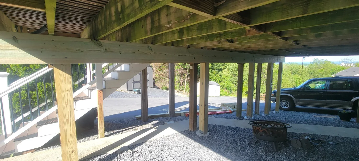 Deck framing and support work in progress